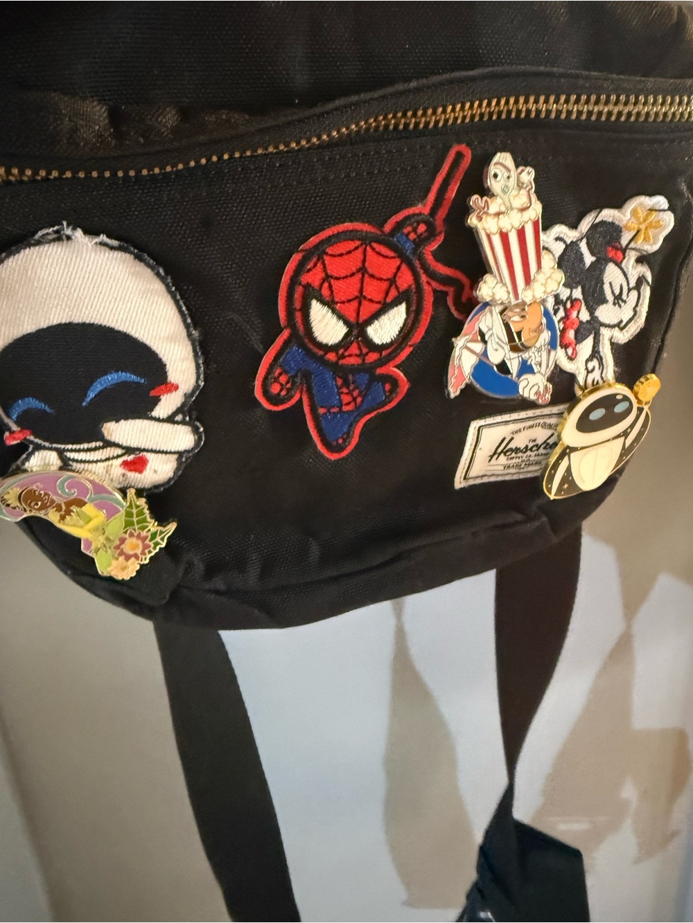 Herschel Supply Company Black Backpack with Cartoon Character Pins